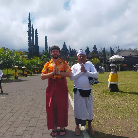 Guests in temple dress at a Balinese temple